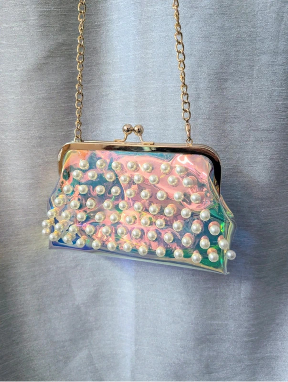 Holographic Pearl Formal Party Glam Handbag